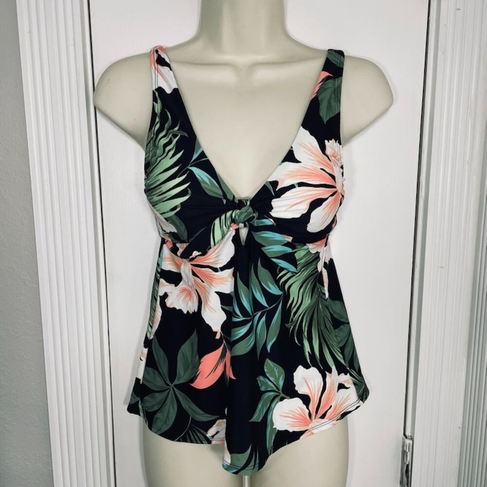 Shade Shore Women's Tropical Print Tie-Front Tankini XS Floral Resort Vacation